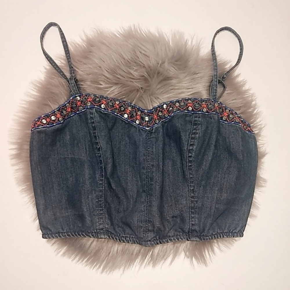 hollister denim embroidered crop top